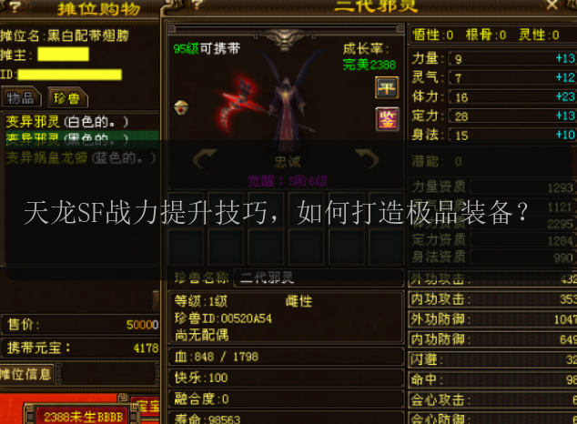 天龙SF战力提升技巧,如何打造极品装备?